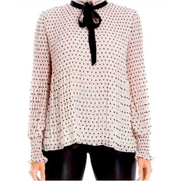 Max Studio Blush Pink Polka Dot Blouse Ribbon Necktie Size 2X (Lining Flawed) - Picture 1 of 14
